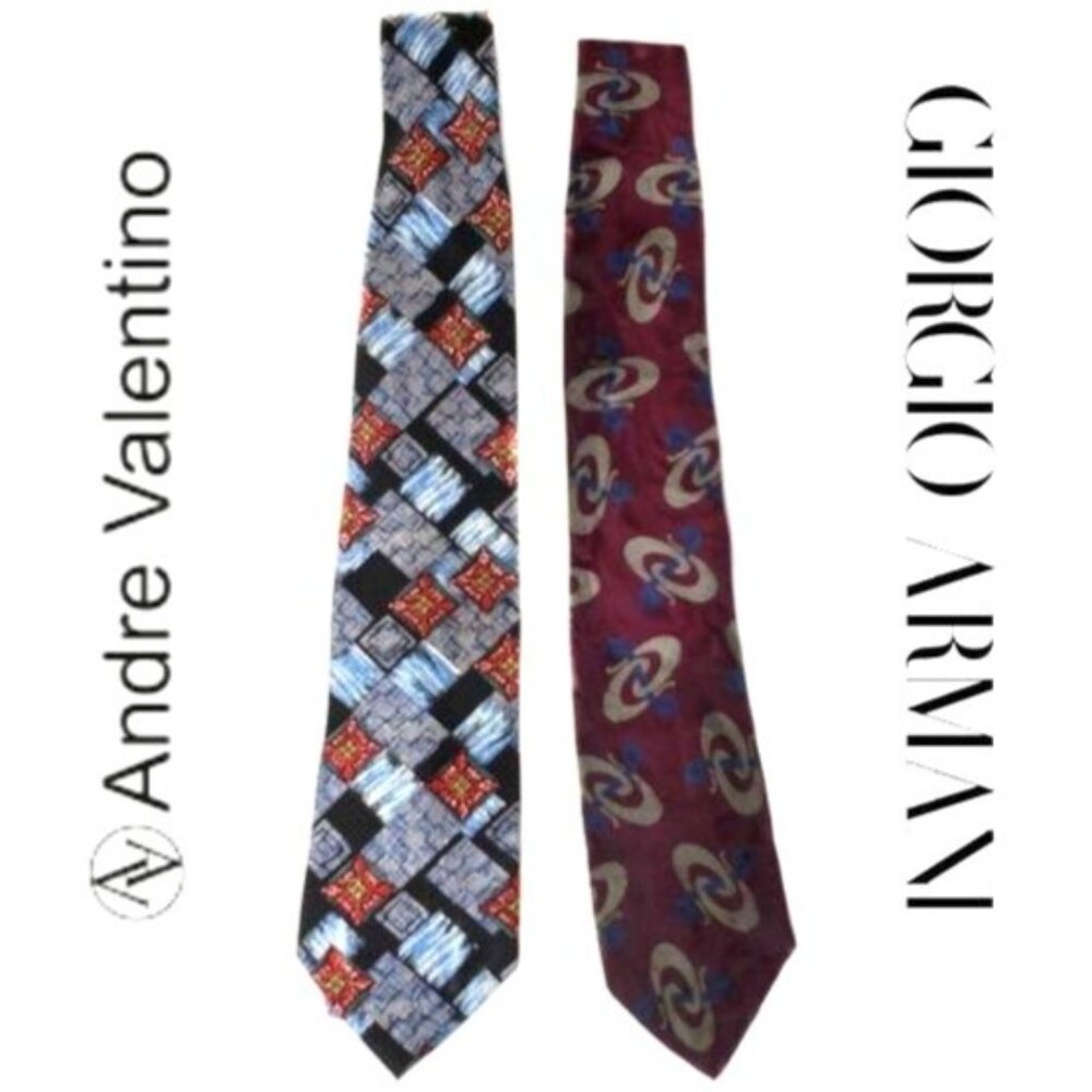 Andre Valentino & Giorgio Armani Mens Silk Ties set of 2 retro vintage style